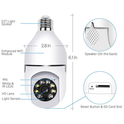 🔦🏠 WiFi Bulb Security Camera | Weatherproof 360° Rotating Surveillance Cam With Smart Motion Alert & Color Night Vision