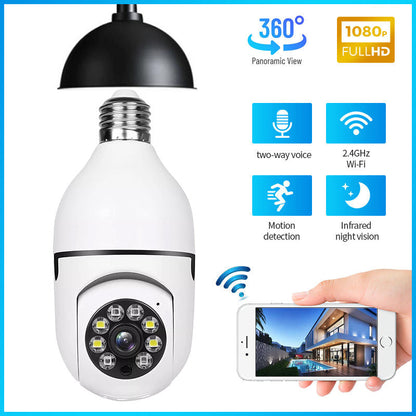 🔦🏠 WiFi Bulb Security Camera | Weatherproof 360° Rotating Surveillance Cam With Smart Motion Alert & Color Night Vision