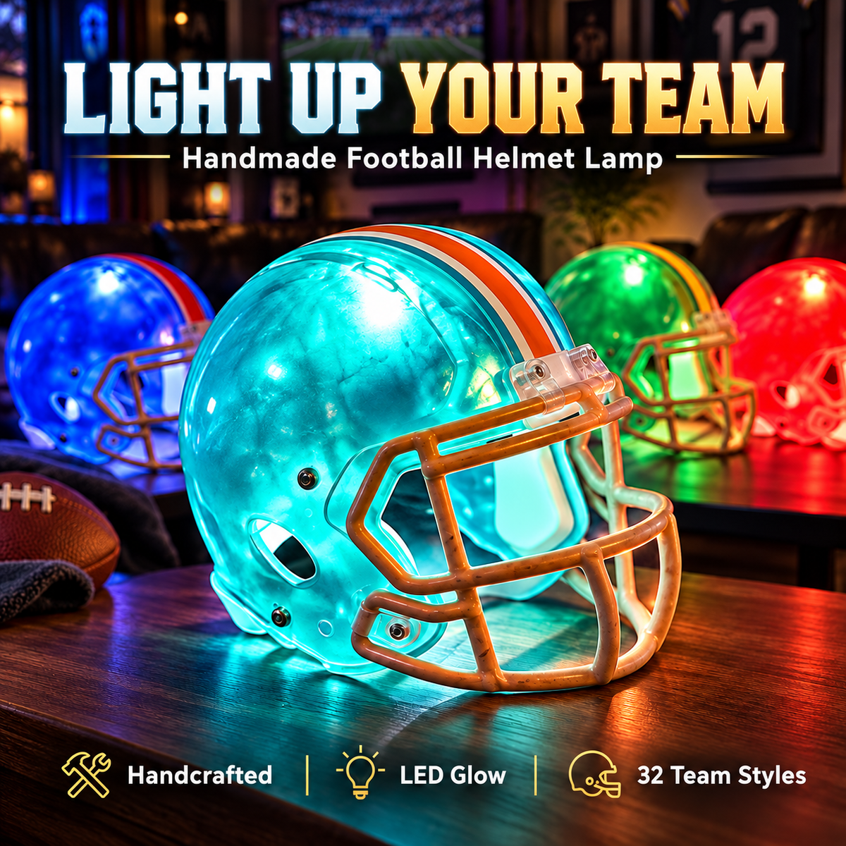 🏈 Handmade Football Helmet Lamp
