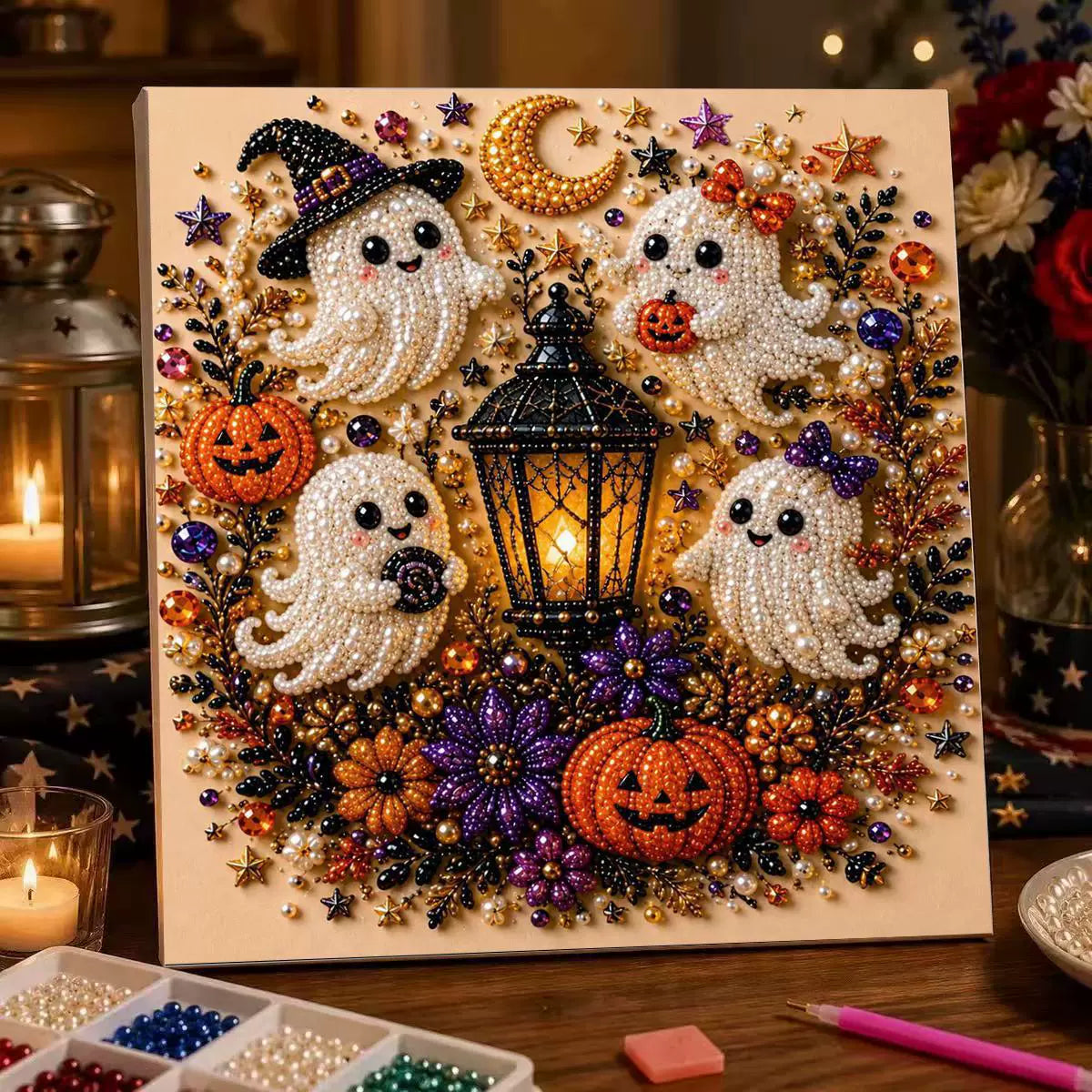 🎃 Halloween Diamond Painting Kit – 6 Spooky Sparkling Designs