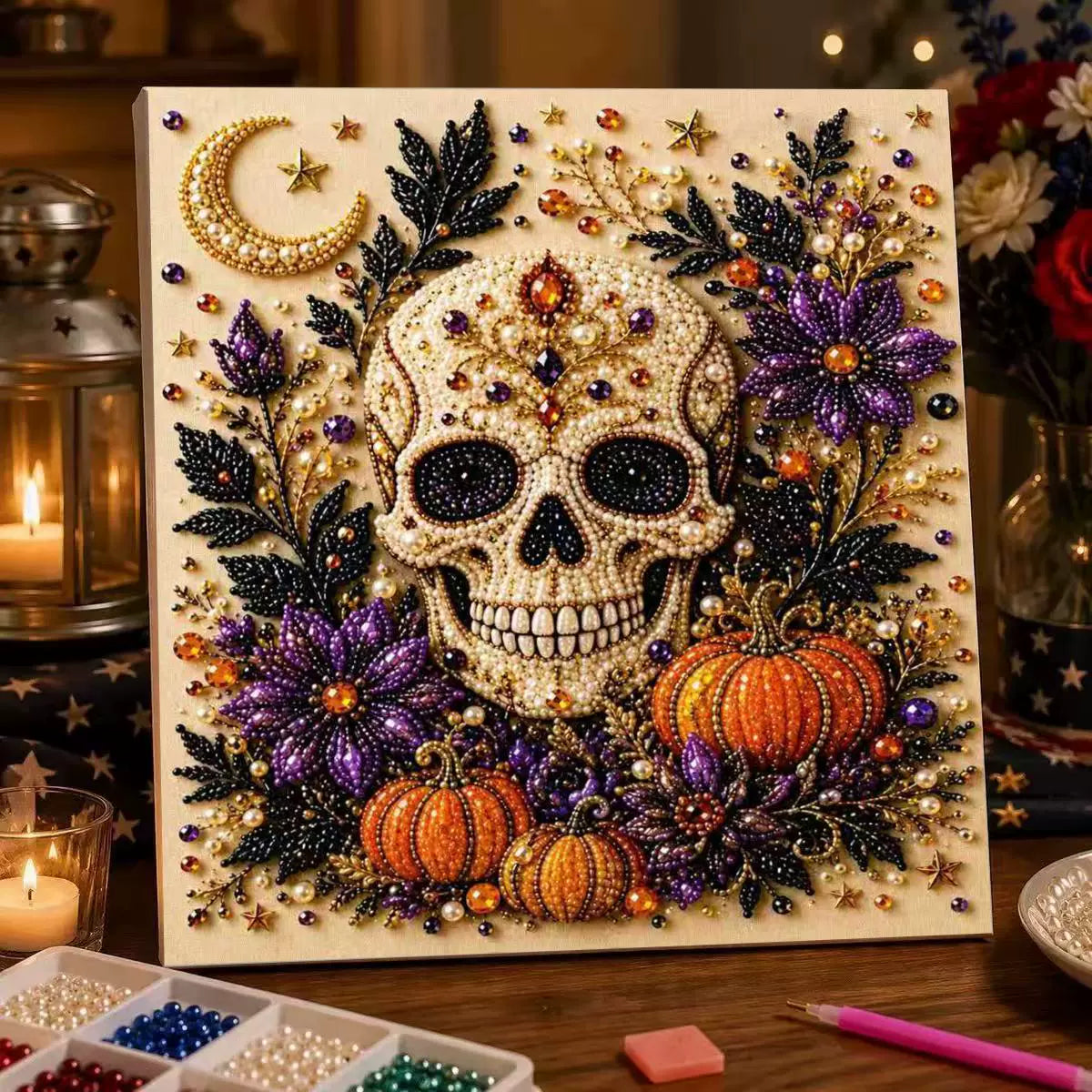 🎃 Halloween Diamond Painting Kit – 6 Spooky Sparkling Designs