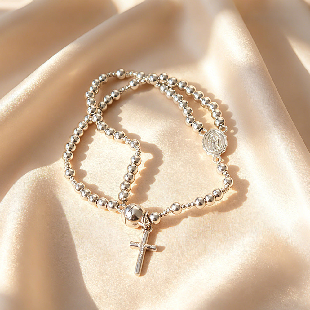 White Gold Magnetic Rosary Bracelet