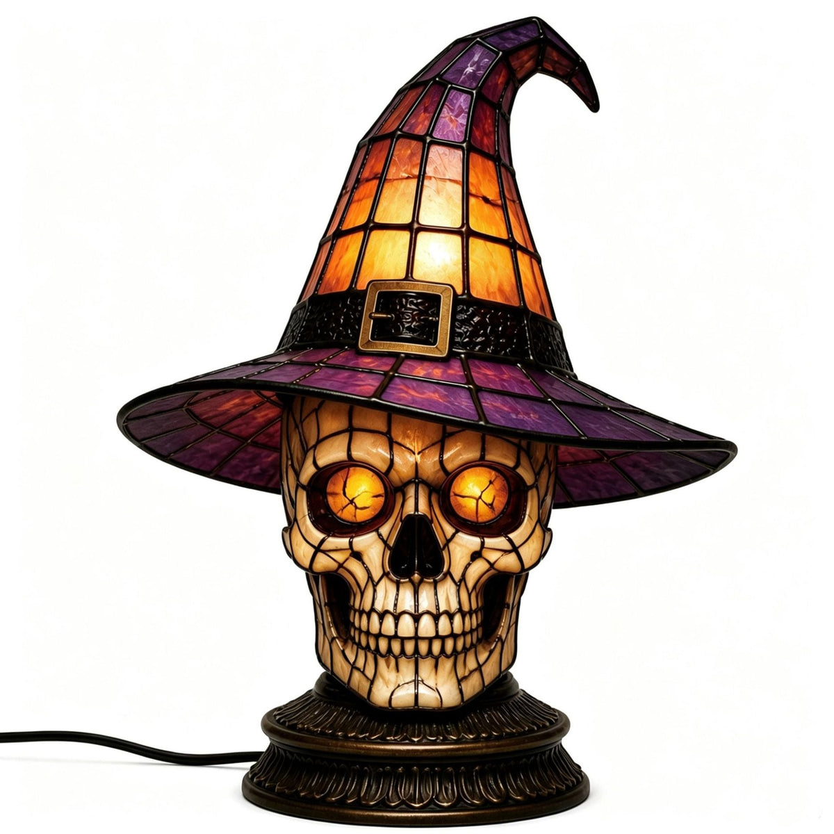 🎃Handcrafted Mosaic Tiffany Witch Cat Stained Glass Table Lamp, Mysterious Gothic Witchy Halloween Desktop Lamp