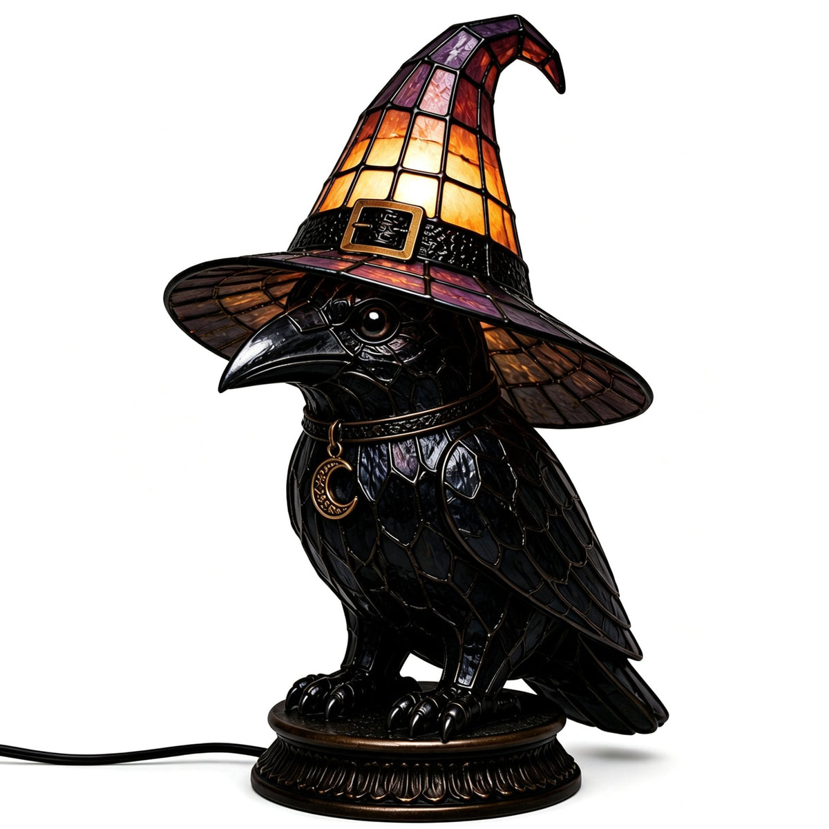🎃Handcrafted Mosaic Tiffany Witch Cat Stained Glass Table Lamp, Mysterious Gothic Witchy Halloween Desktop Lamp