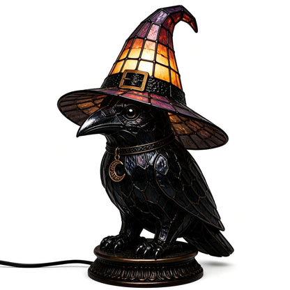 🎃Handcrafted Mosaic Tiffany Witch Cat Stained Glass Table Lamp, Mysterious Gothic Witchy Halloween Desktop Lamp