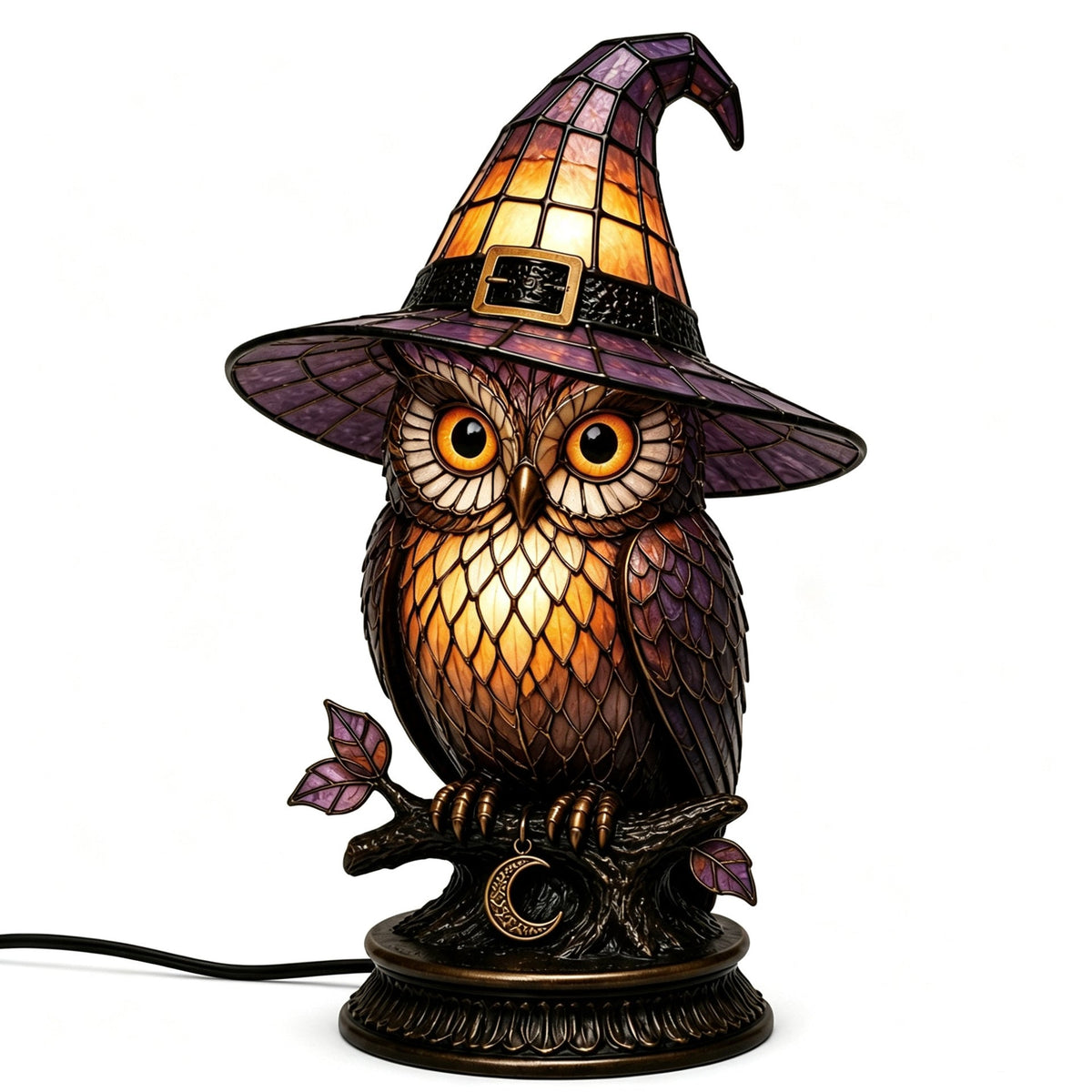 🎃Handcrafted Mosaic Tiffany Witch Cat Stained Glass Table Lamp, Mysterious Gothic Witchy Halloween Desktop Lamp