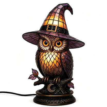 🎃Handcrafted Mosaic Tiffany Witch Cat Stained Glass Table Lamp, Mysterious Gothic Witchy Halloween Desktop Lamp