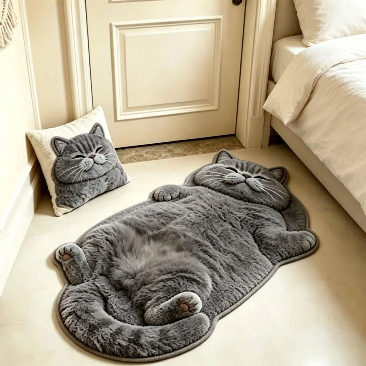 🐱Chubby Tabby Cat Shaped Rug – Soft Cat Lover Home Decor