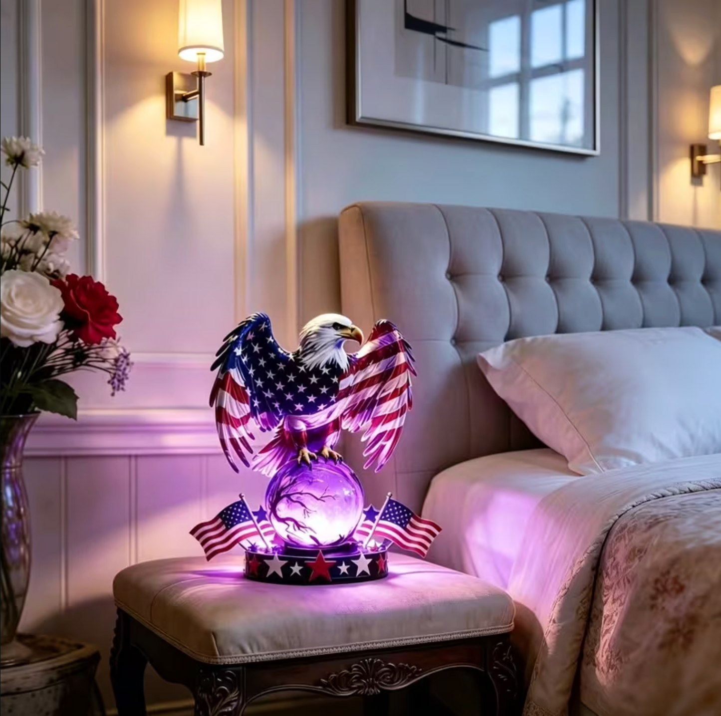 🦅 American Pride Decor- 🇺🇸 Freedom Eagle Patriotic LED Table Lamp✨
