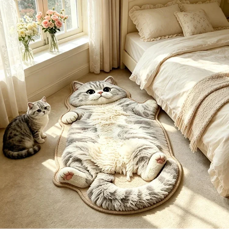 🐱Chubby Tabby Cat Shaped Rug – Soft Cat Lover Home Decor