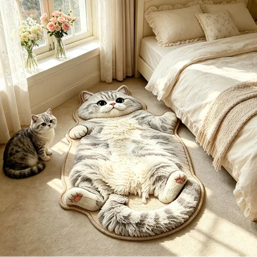 🐱Chubby Tabby Cat Shaped Rug – Soft Cat Lover Home Decor