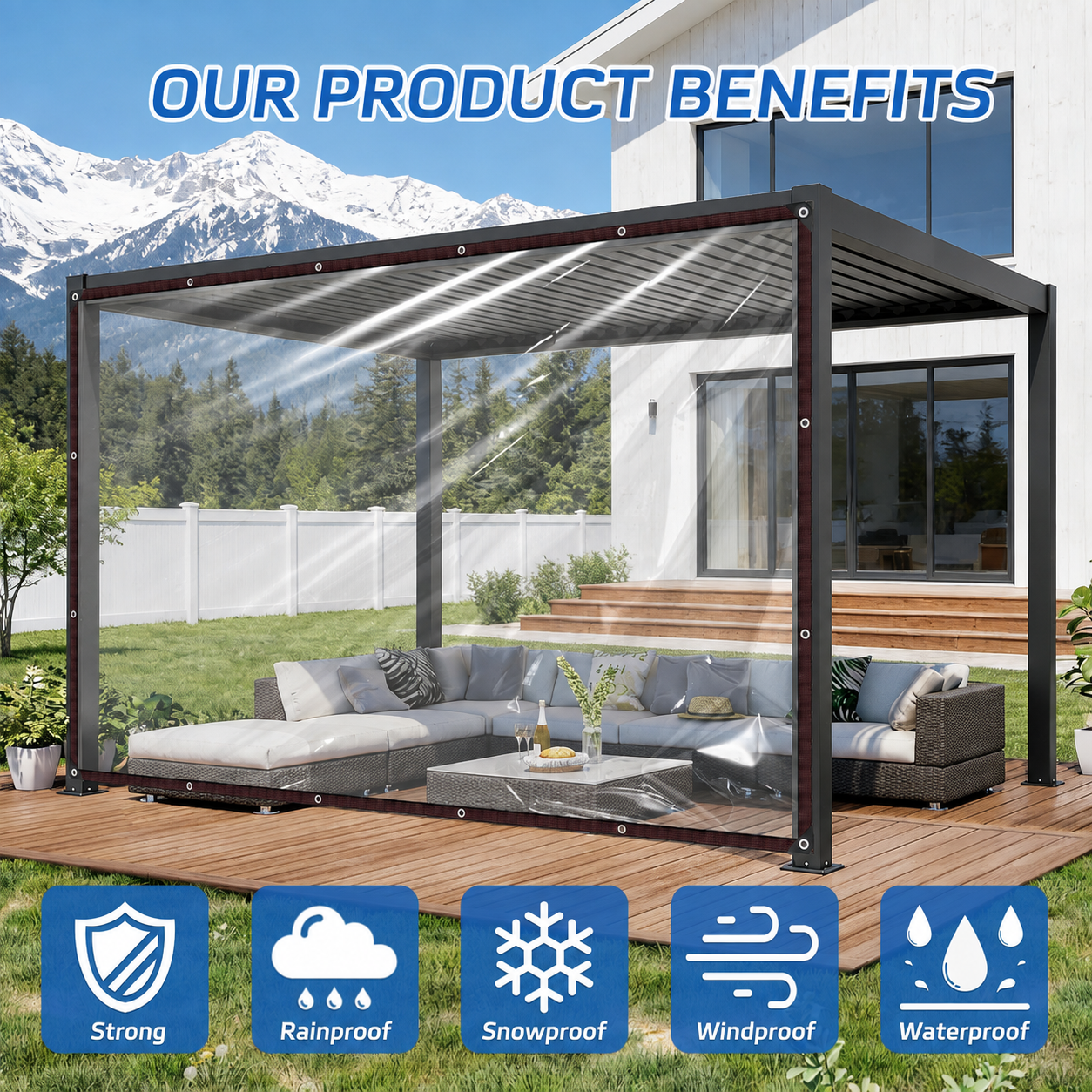☔🍃Clear Waterproof PE Tarp - Transparent Outdoor Cover with Metal Grommets