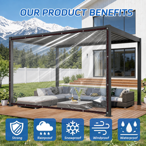 ☔🍃Clear Waterproof PE Tarp - Transparent Outdoor Cover with Metal Grommets