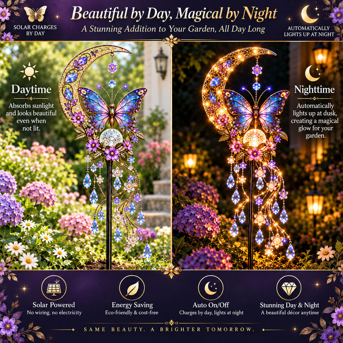 🦋 Glowing Butterfly Crescent Moon Solar Garden Light