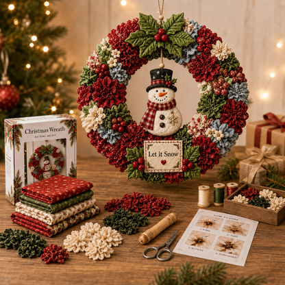 🎄 Christmas Fabric Wreath DIY Kit – Festive Holiday Door Decor