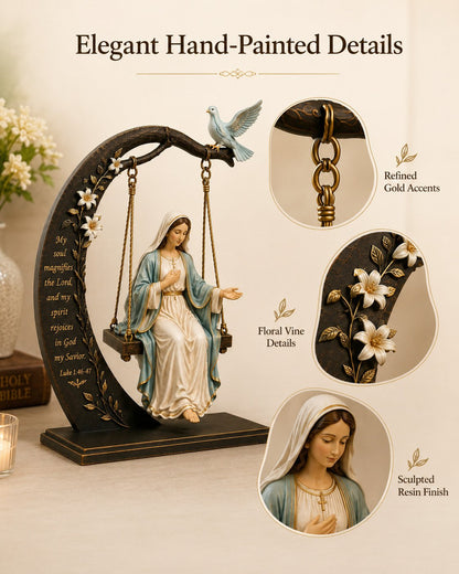 ✝️ Christian Faith Table Decor - Blessed Mary Cradle Swing Sculpture 🕊️