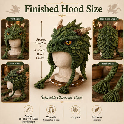 🐉✨ Fantasy Hood Hat DIY Crochet Kit | Premium Soft Yarn Materials with Step-by-Step Guide DIY Handmade Wearable Character Hood 🧶🎭✨