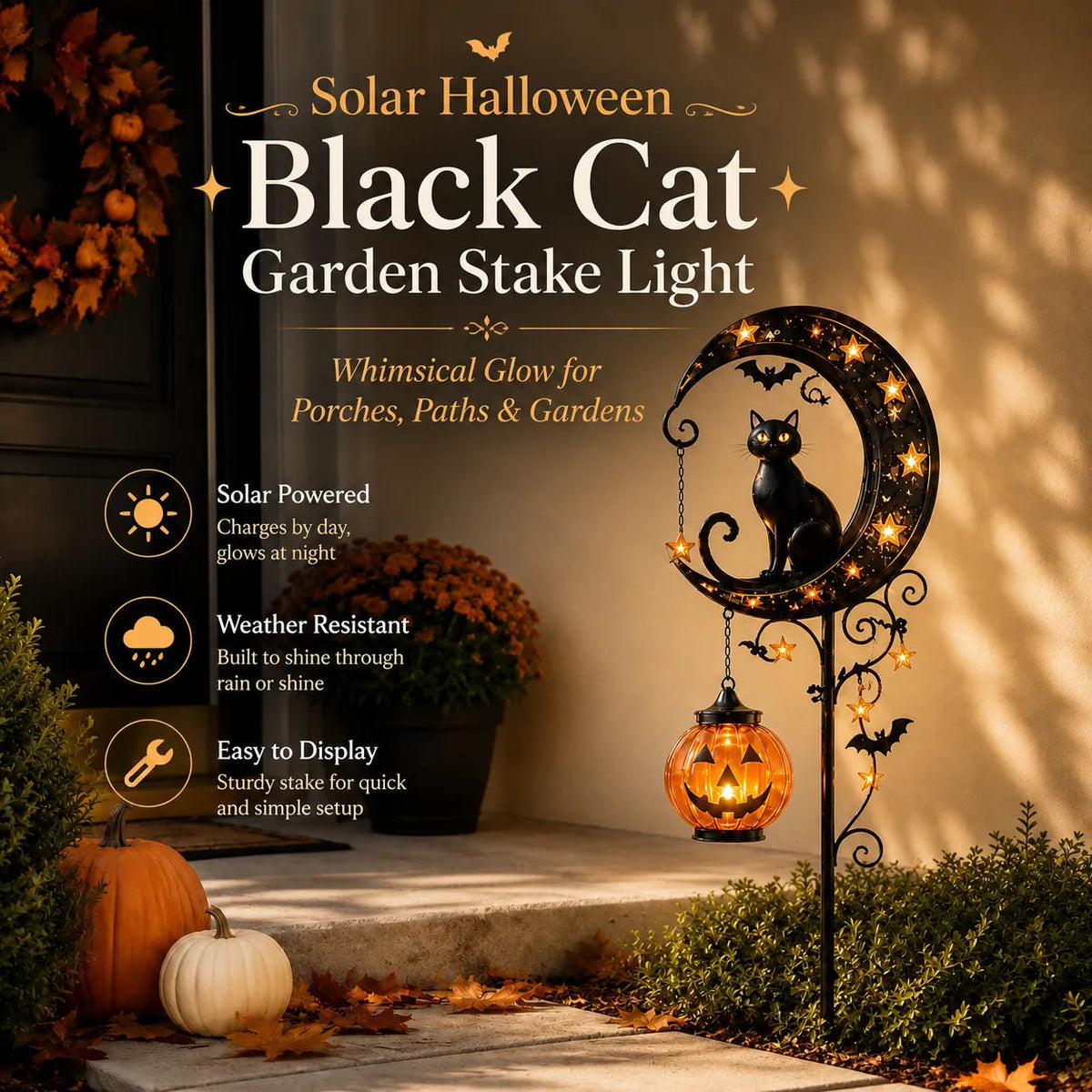💝Deserve All The Prize🐈⬛ Solar Black Cat Garden Stake Light 🎃 Create a Magical Halloween Night