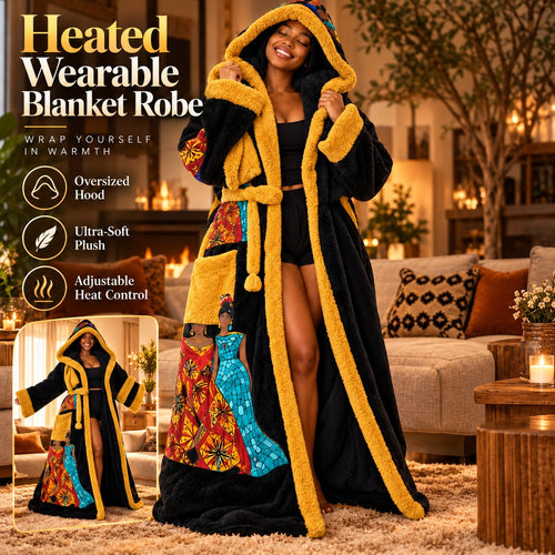 🔥African Queen Heated Plush Robe 👑 Ultra-Oversized Hood & Adjustable Heat