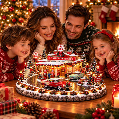 🚗 Christmas Classic Gas Station Village –4 Holiday Vehicle Scenes