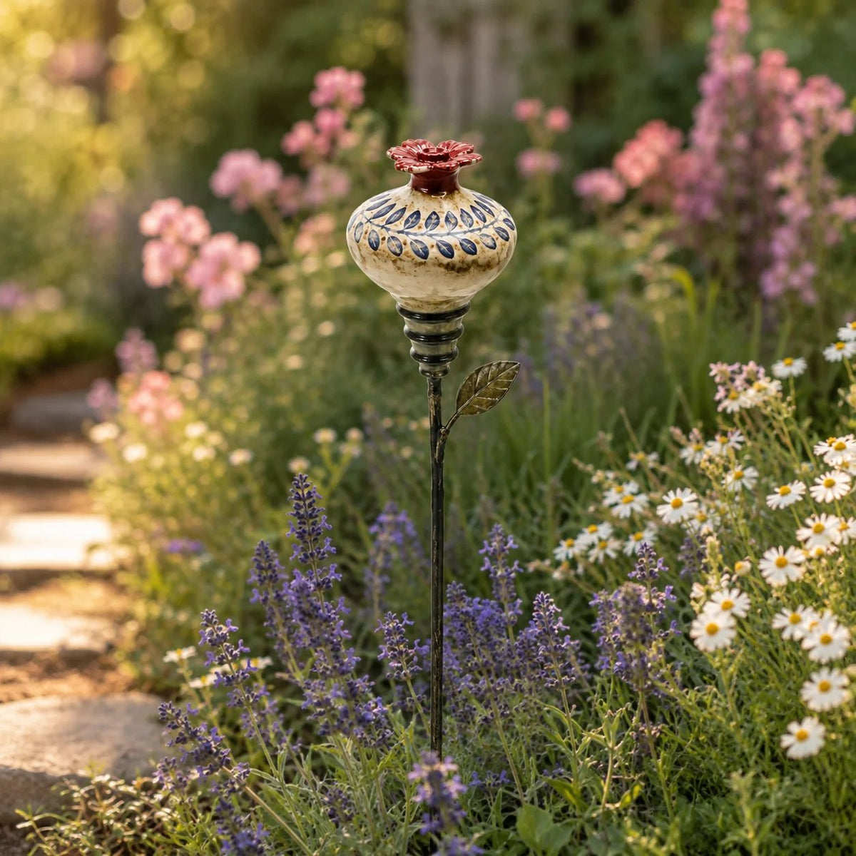 🐦🌸 Vintage Hummingbird Feeder Garden Stake – Decorative Outdoor Bird Feeder