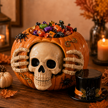 💀🎃 Skull Pumpkin Candy Bowl 🍬 Perfect for Halloween Treats