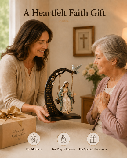 ✝️ Christian Faith Table Decor - Blessed Mary Cradle Swing Sculpture 🕊️