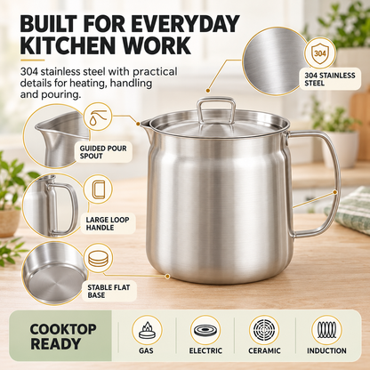 🍟 3-in-1 2.0L 4-Piece 304 Stainless Steel Deep Fryer Pot Set – Stovetop Frying, Oil Draining & Filtering with Basket & Lid