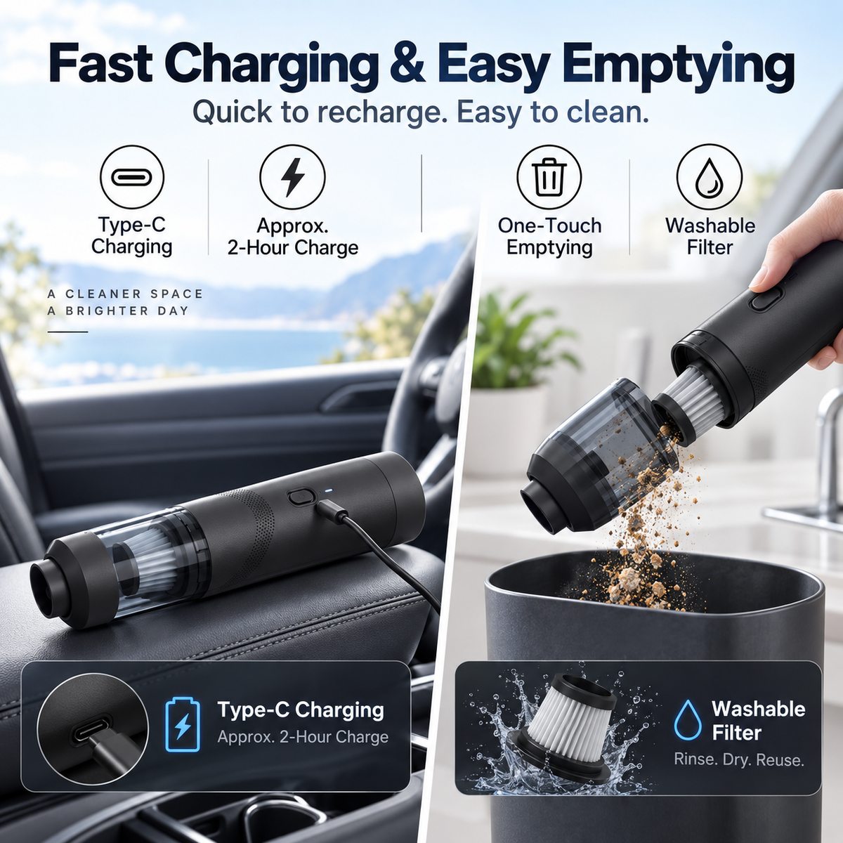 💥LAST DAY SALE 50% OFF💥 Cordless Handheld Car Vacuum