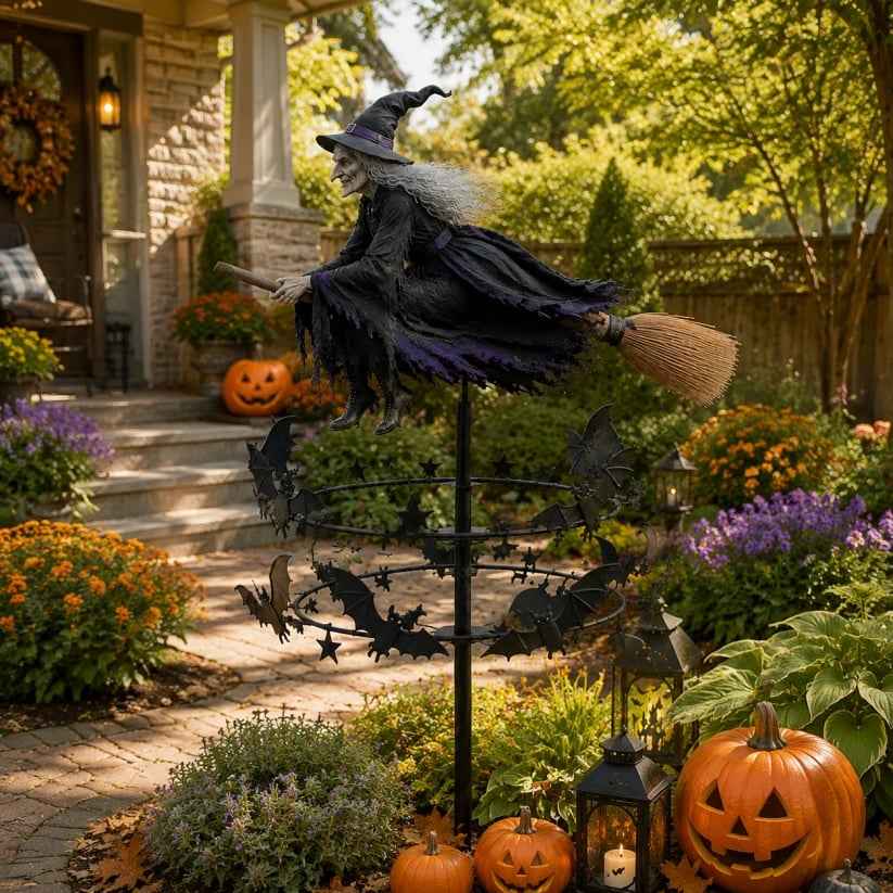 🧙‍♀️ Enchanted Witch Garden Wind Spinner – Where Witches Fly and Bats Dance