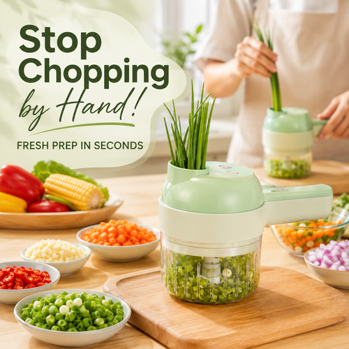🔥 4-in-1 Electric Chopper 🧄 Slice, Mince, Peel & Clean with Ease