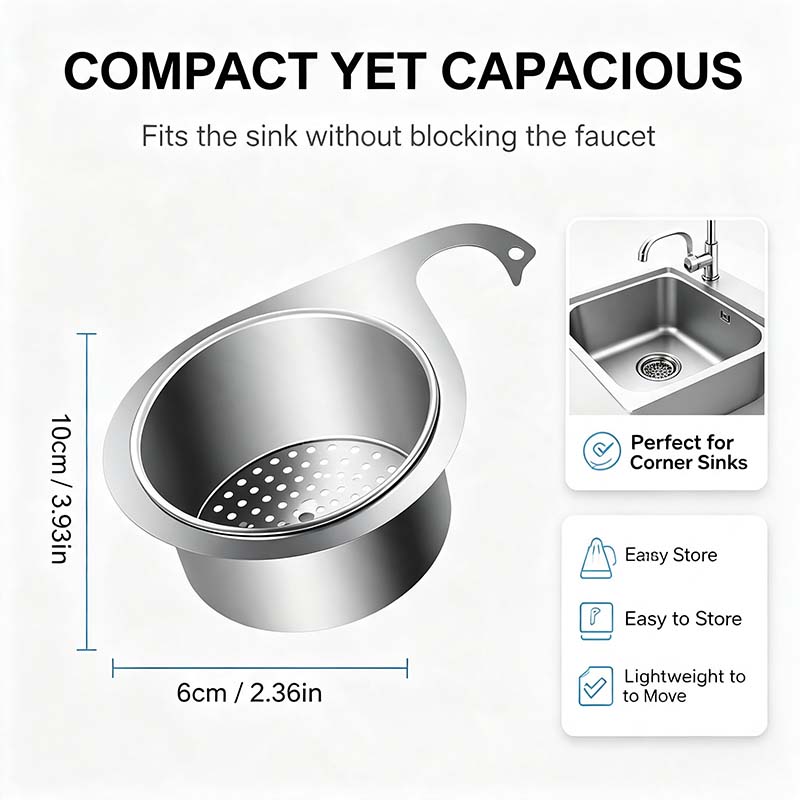 🔥Swan Kitchen Sink Drain Basket🦢Stainless Steel Food Waste Catcher