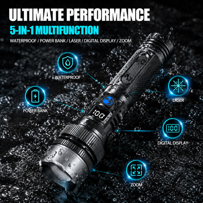 🔦High-Power Rechargeable Zoom Flashlight with Power Bank & Digital Battery Display🔋