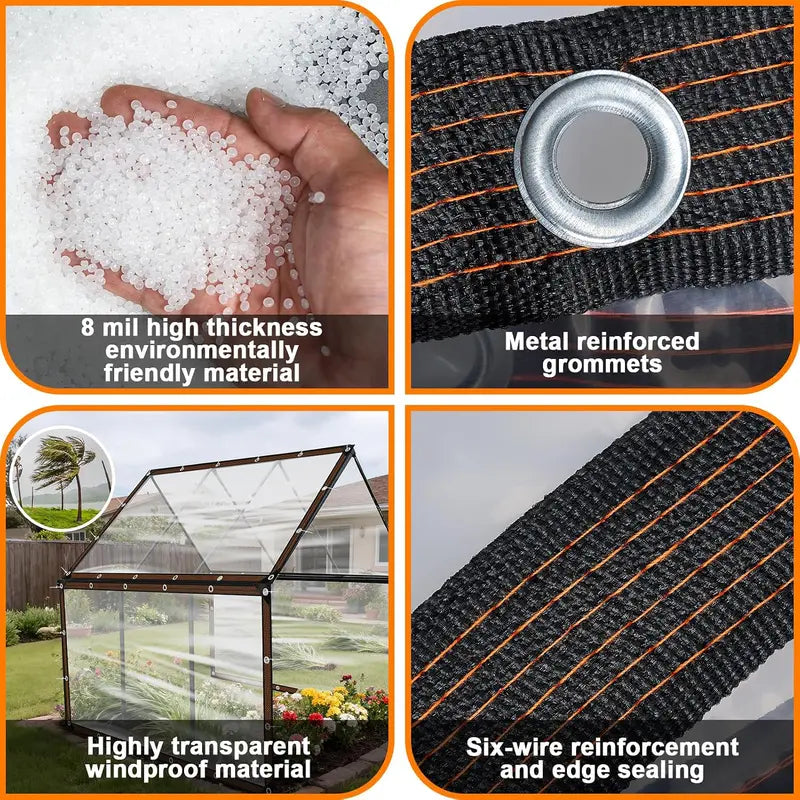 ☔Clear Waterproof PE Tarp, Transparent Outdoor Cover with Metal Grommets