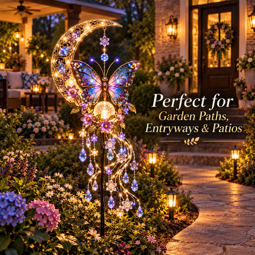 🦋 Glowing Butterfly Crescent Moon Solar Garden Light