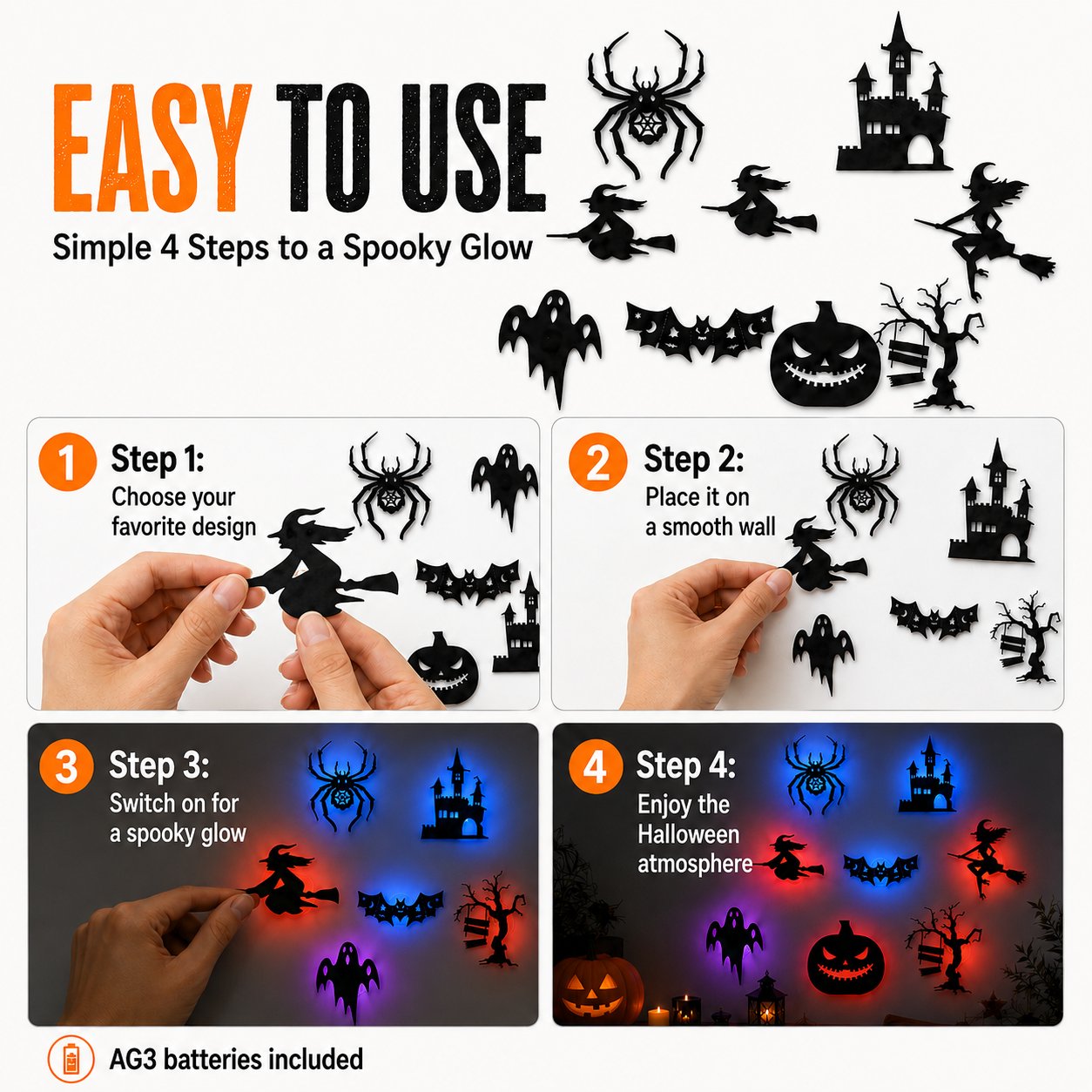 🎃 3D Light-Up Halloween Wall Decals — Turn Any Wall Into a Spooky Glow Show! 👻✨