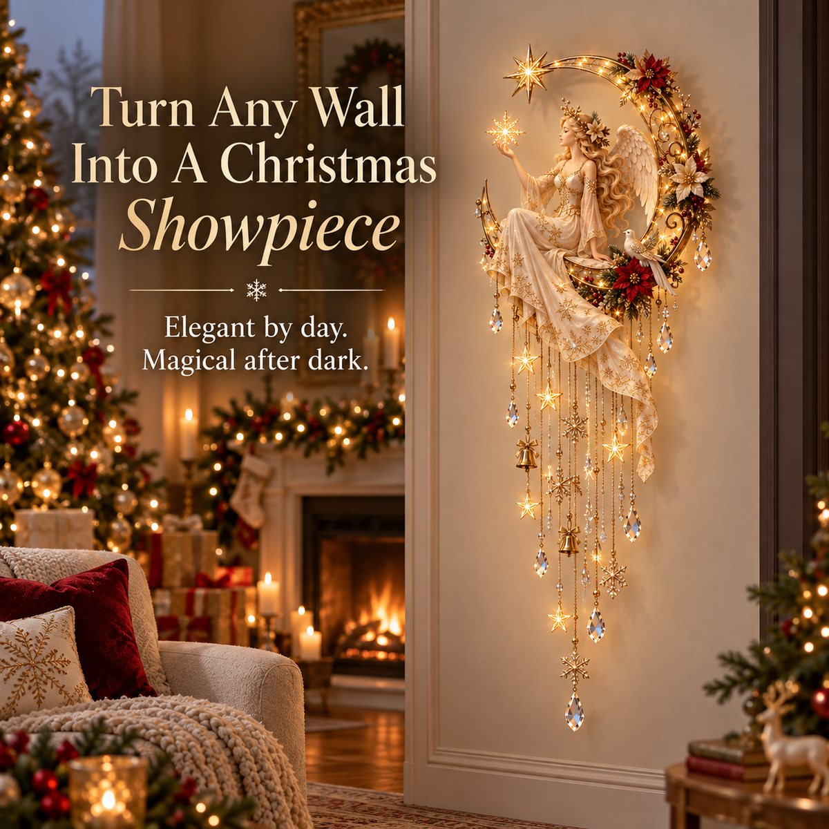 🔥 Last Day 50% OFF –Angel’s Moonlit Starfall – Lighted Christmas Angel Wall Decor 🪽