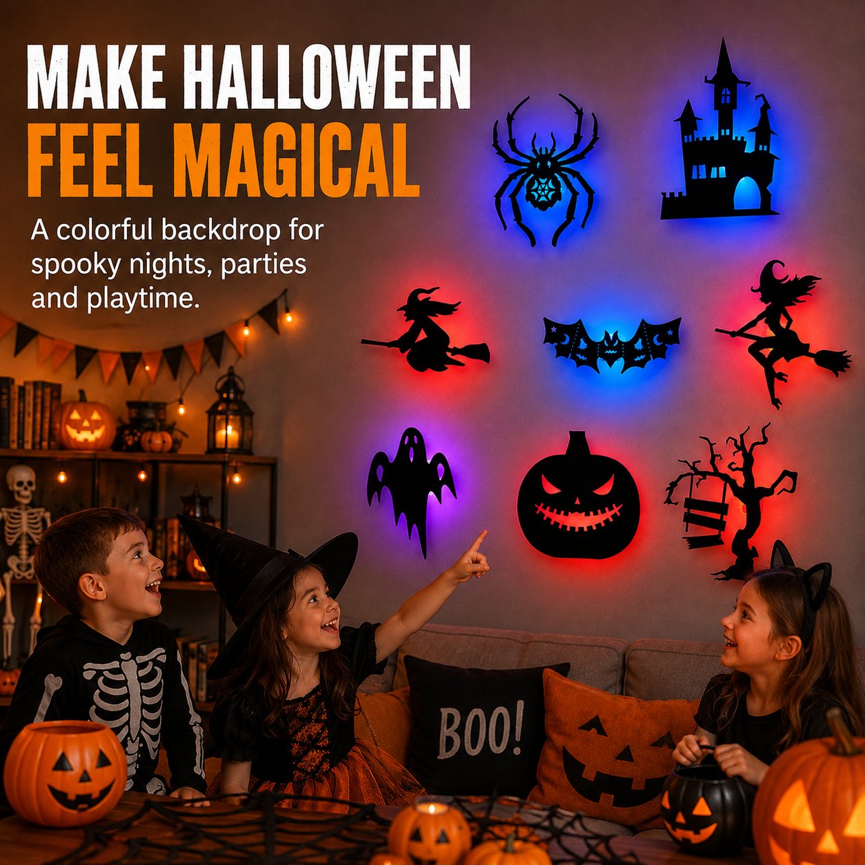 🎃 3D Light-Up Halloween Wall Decals — Turn Any Wall Into a Spooky Glow Show! 👻✨