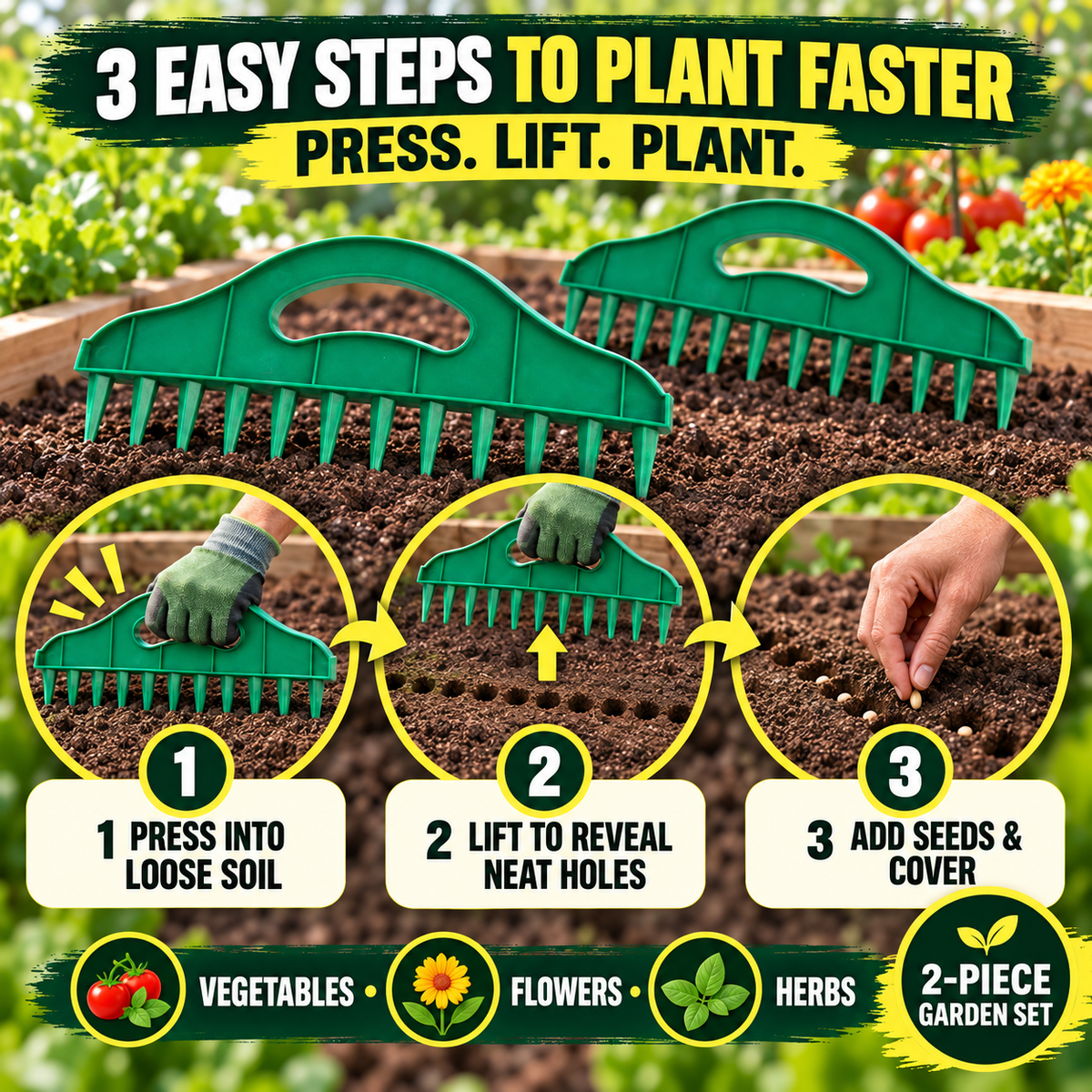 🌱 2-Pack Garden Furrow Maker & Seed Spacing Tool Set