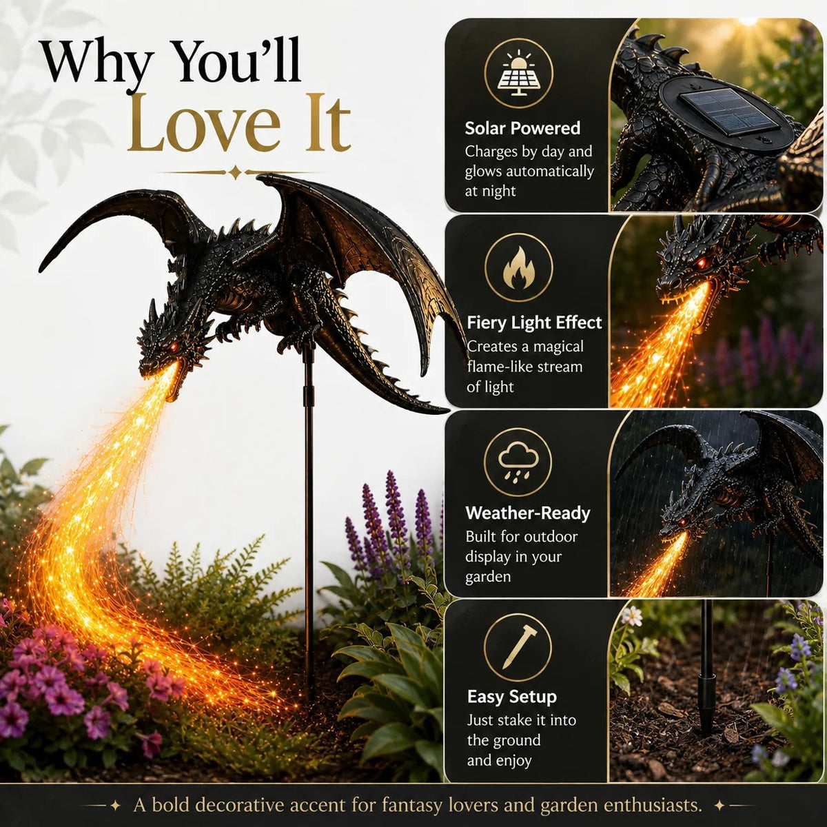 🔥 The price is limited! 🐲Solar Dragon Garden Light, Realistic Flickering Flame LED🔥