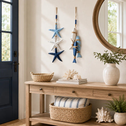 2026 Hot Sale🔥LED Lighted Nautical Wooden Starfish & Fish Hanging Wall Art