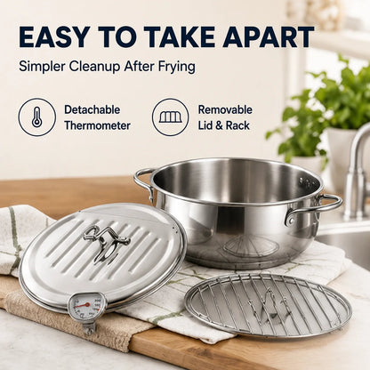Last Day 60 % OFF🍟 Fry Crispy Food at Home – Stovetop Deep Fryer Pot with Thermometer & Drain Rack