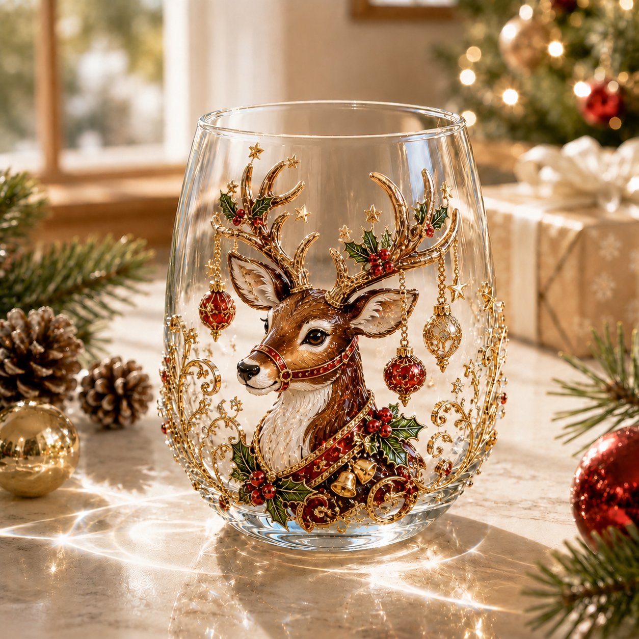 🎄✨ Christmas Glass Art Cup | Luxury Raised Holiday Glassware for Drinks, Decor & Christmas Gifts 🎁