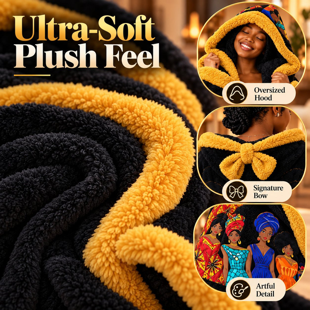 🔥African Queen Heated Plush Robe 👑 Ultra-Oversized Hood & Adjustable Heat