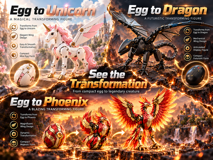 🥚2-in-1 Transforming Mechanical Egg – 🐉Dragon, Phoenix & Winged Unicorn