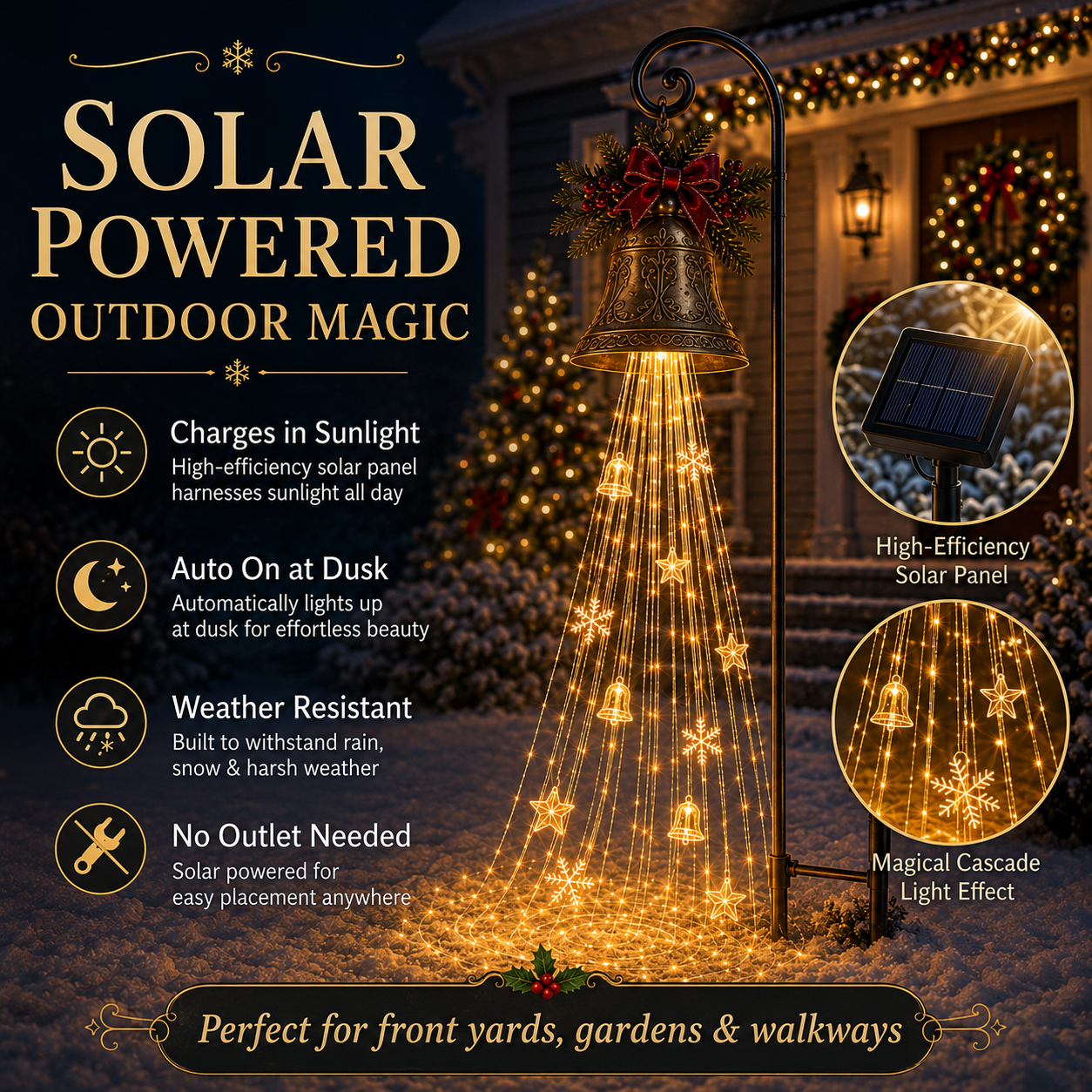 🔔Perfect Christmas Moment🎄 Christmas Bell Cascade Solar Yard Light✨