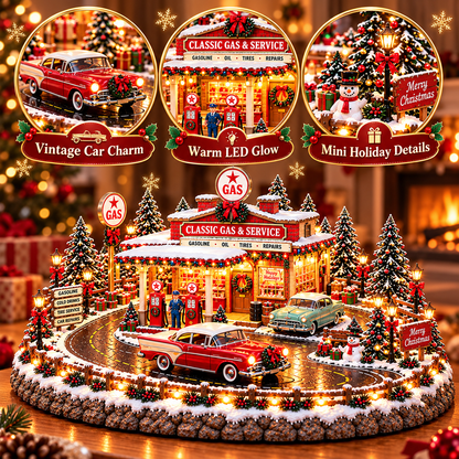 🚗 Christmas Classic Gas Station Village –4 Holiday Vehicle Scenes