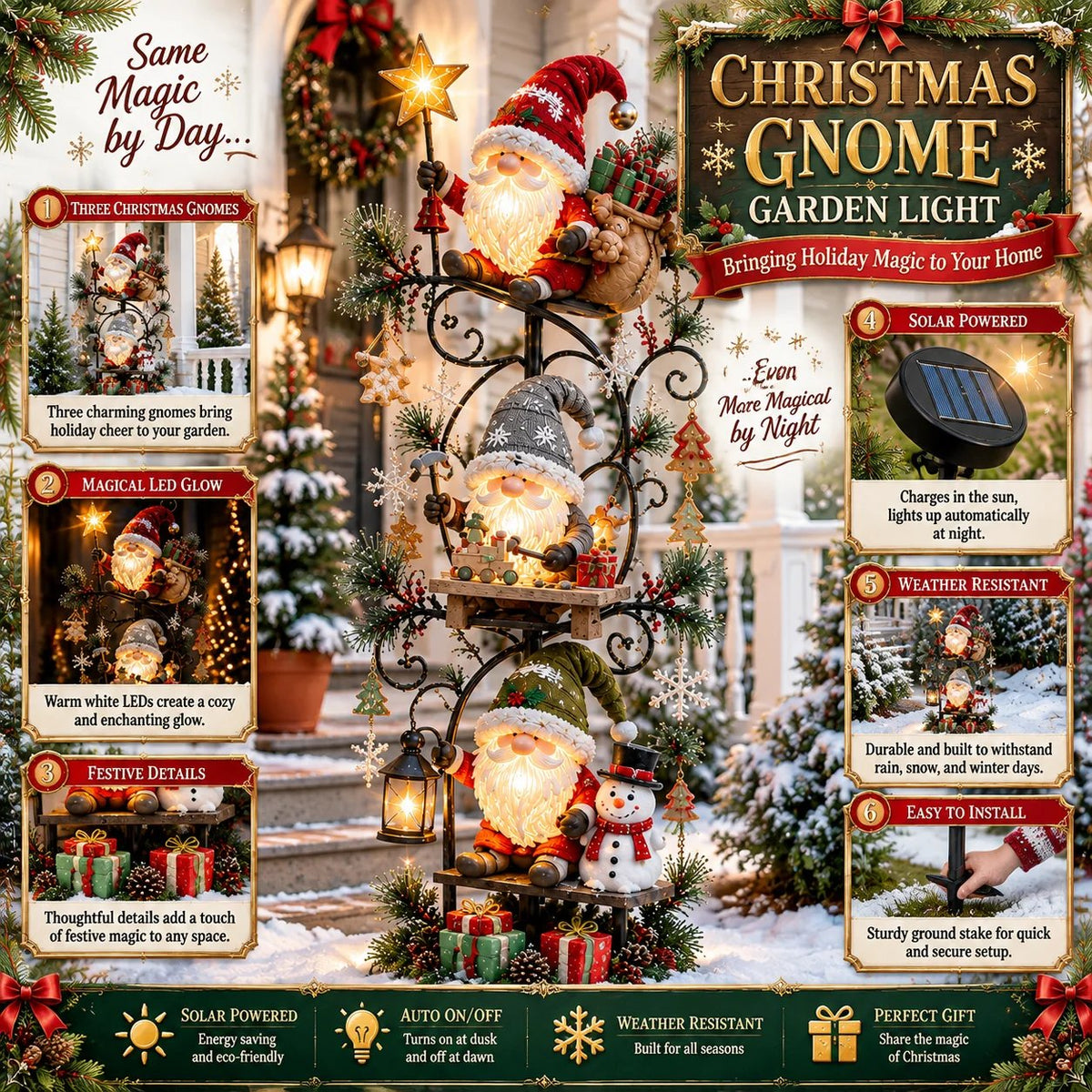 🎄🍄 Christmas Gnome Workshop Solar Garden Light 🎁🌟