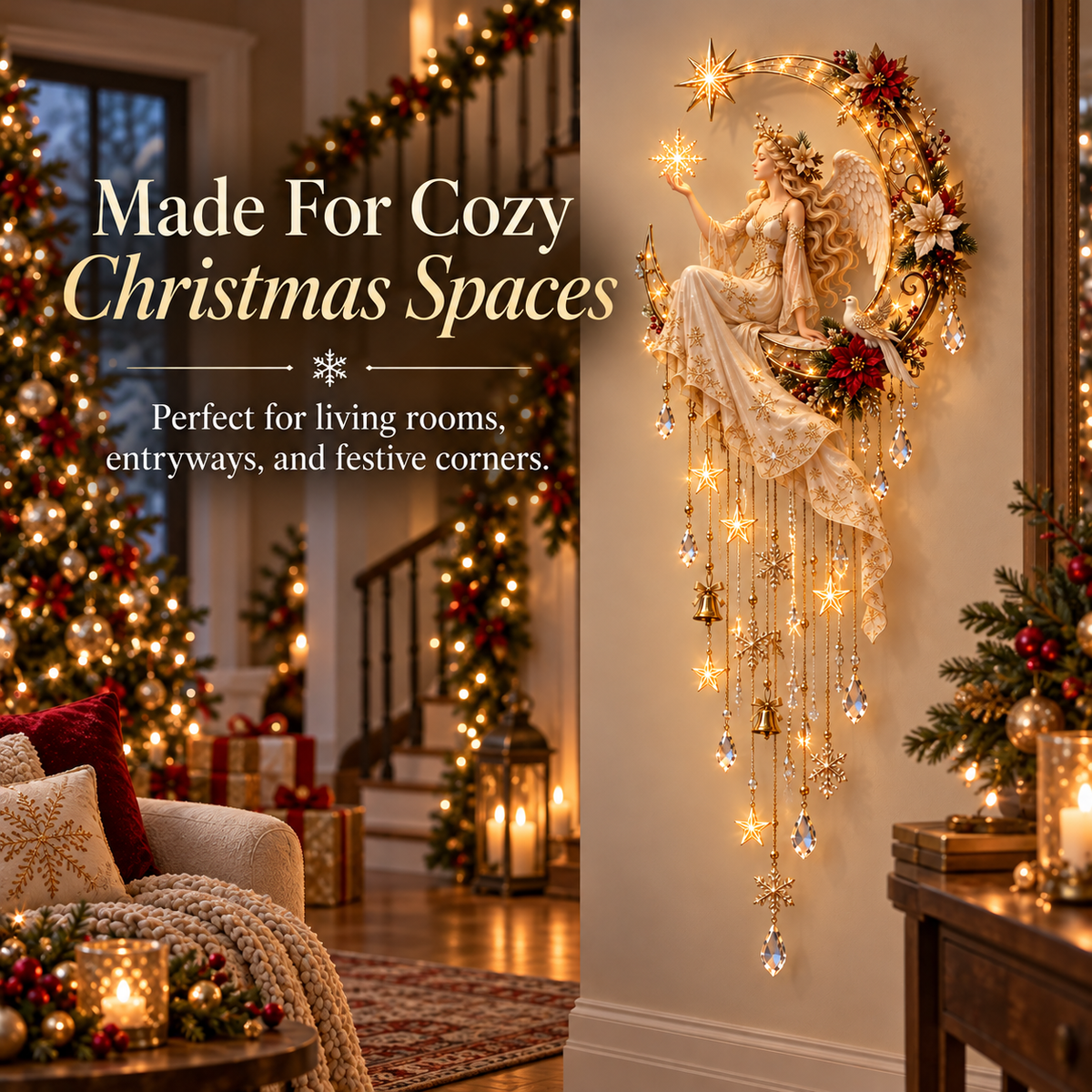 🔥 Last Day 50% OFF –Angel’s Moonlit Starfall – Lighted Christmas Angel Wall Decor 🪽