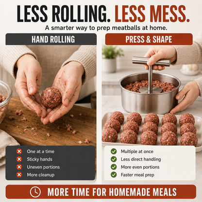 🥩 Stainless Steel 6-Hole Meatball Maker, Quick DIY Tool for Meat Balls, Fish Balls, Veggie Balls & Ice Cream